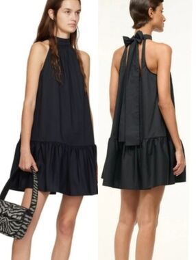 STAÜD NWT Black Marlowe Halter Open Back Tiered Tunic Dress Medium Designer Chic